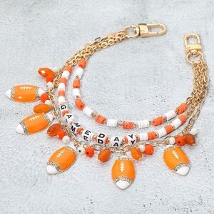 Orange White GAME DAY Football Dangle Charms Heishi Beaded Layered Purse Chain